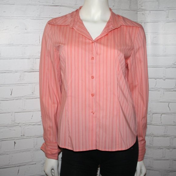 🍑🌸✨ Worthington Petite Blouse · Pink & Peach Stripes · Size 8P - Picture 1 of 5
